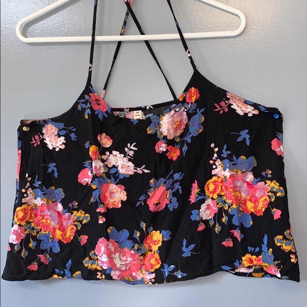 FLORAL TANK, CRISS CROSS BACK
